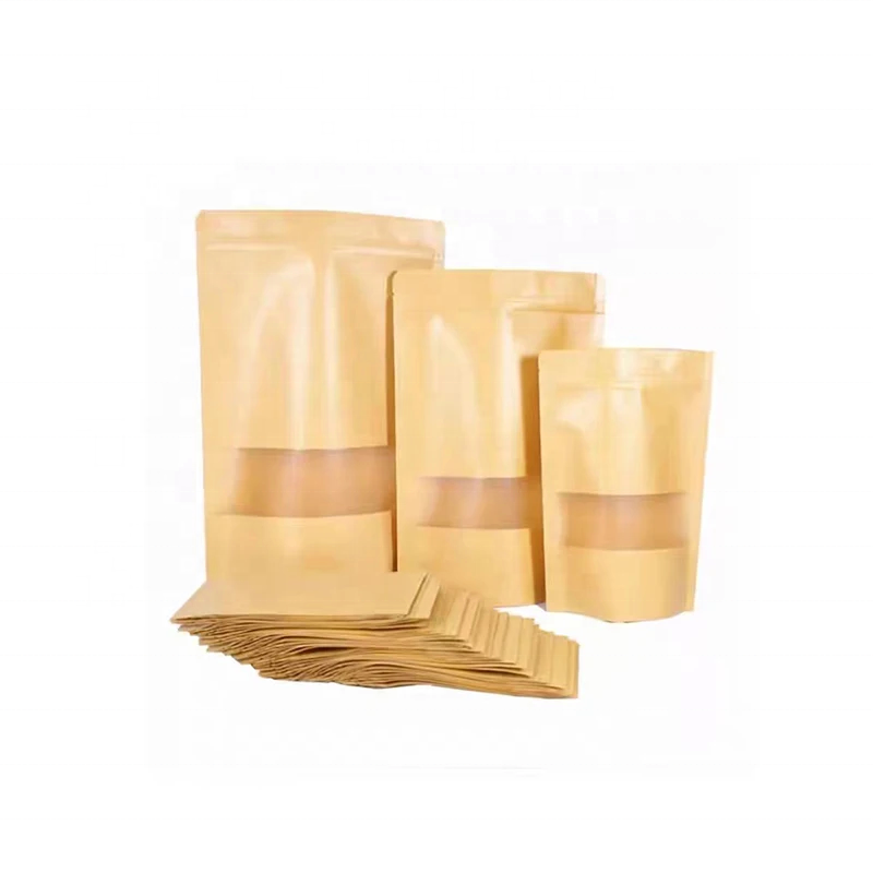 4x6 Inch Reusable Ziplock Stand Pouches Kraft Paper Food Storage Bags with Clear Window Resealable and Recyclable