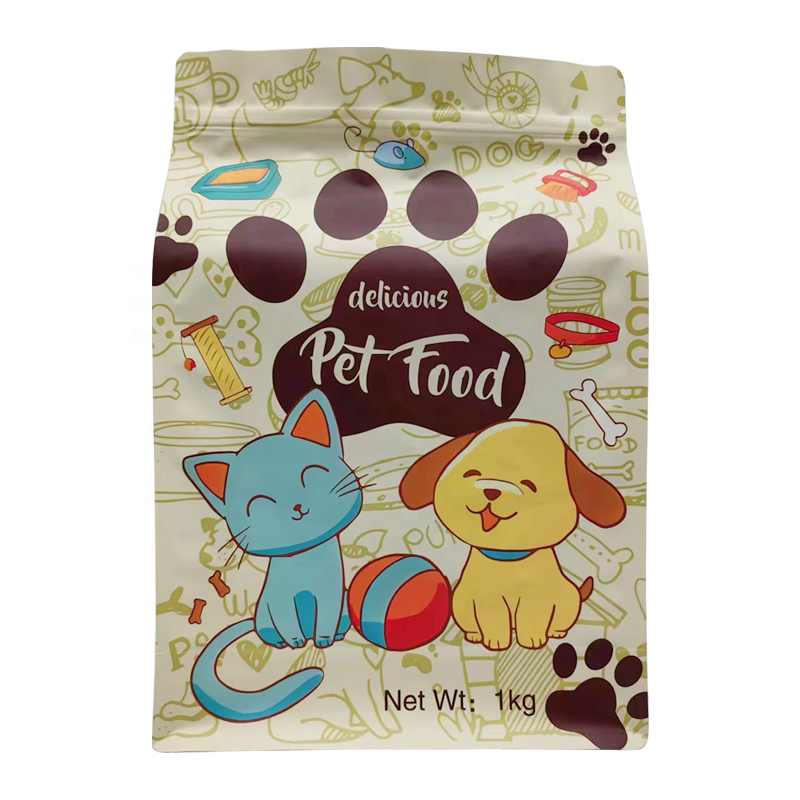 Custom Printing Flat Bottom 8 sides seal Plastic Heat Seal aluminum foil soil prt food Bag pet food packaging bag neutral