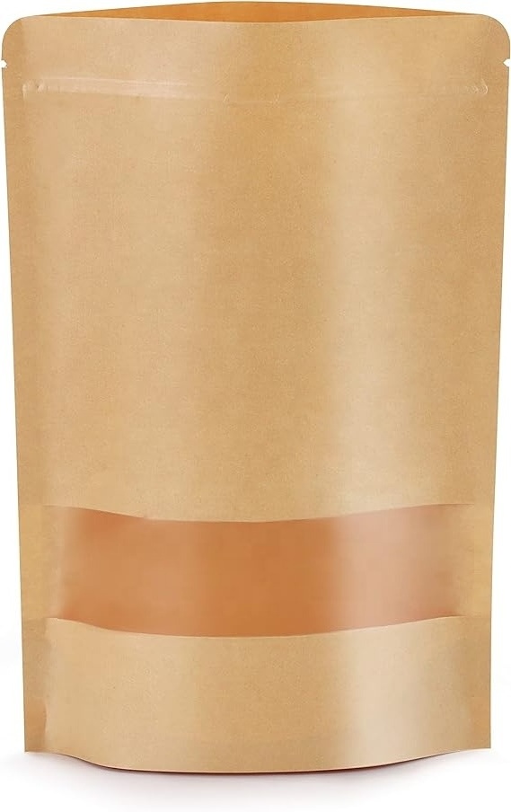 4x6 Inch Reusable Ziplock Stand Pouches Kraft Paper Food Storage Bags with Clear Window Resealable and Recyclable