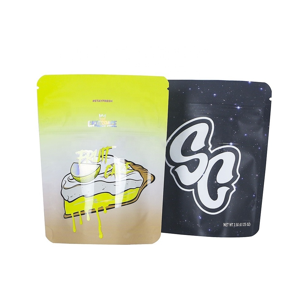 3.5g 7g Customized Holographic Packaging Bag Stand up Bag Zipper Child Resistance Mylar Bags for 3.5 grams Flower Package