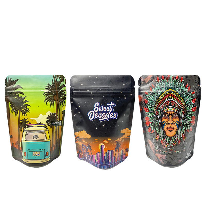 3.5g 7g Customized Holographic Packaging Bag Stand up Bag Zipper Child Resistance Mylar Bags for 3.5 grams Flower Package