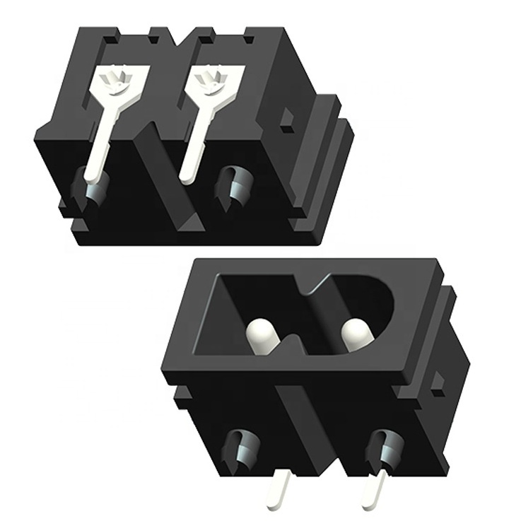 IEC 60320 c8 left polarity socket 2 pin inlet pcb mounting right angle terminal