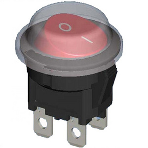 IP65 waterproof illuminated round red dpdt 4-pin/terminal with light/lamp on-off rocker switch with plastic cover