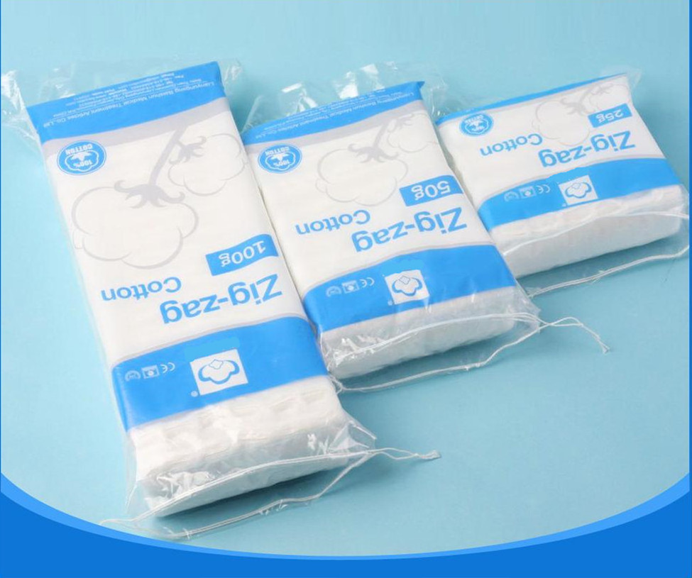 Surgical Use Absorbent 100% bleached Medical Cotton wool Roll 500 g  kraft  paper package, 50 g zigzag cotton PE package