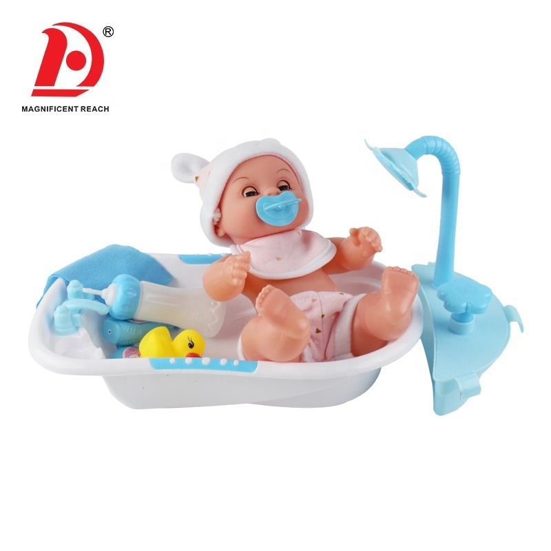 HUADA Cheap 12 Inch Blink Eyes Plastic Baby Boy Pee Doll Toy Set with Nipple & Bath Tub