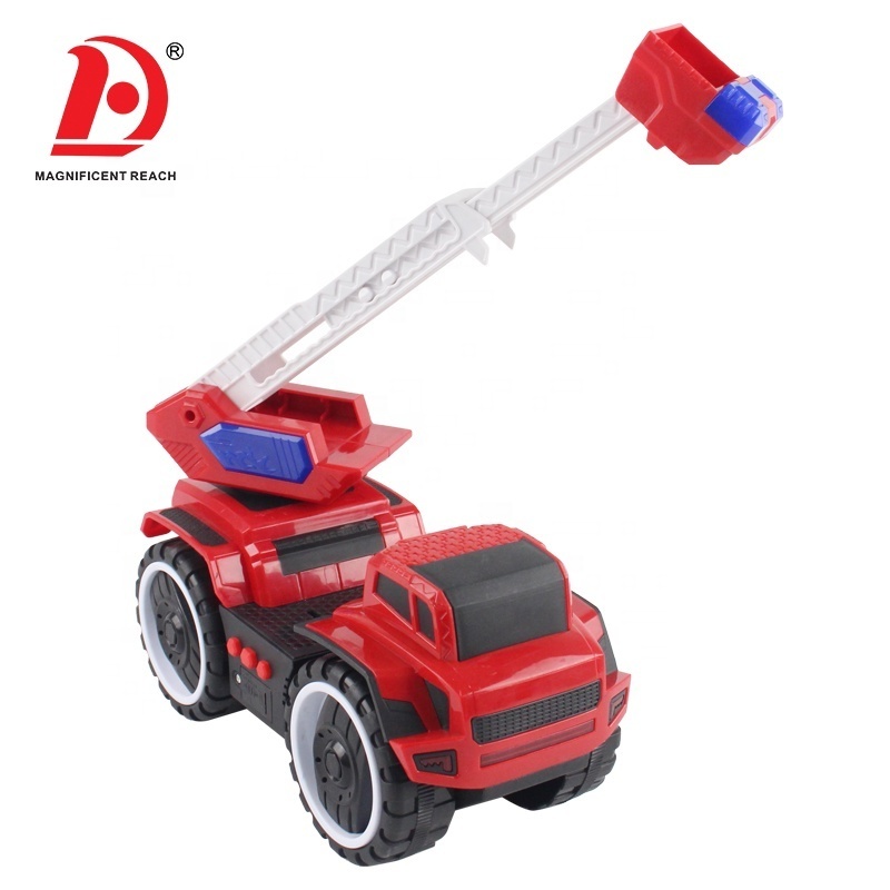 HUADA 2023 Plastic Big Tires Mini Friction Inertia Ladder Fire Truck Toy Car for Baby with Light & Sounds