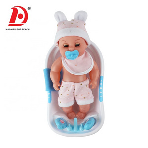 HUADA Cheap 12 Inch Blink Eyes Plastic Baby Boy Pee Doll Toy Set with Nipple & Bath Tub