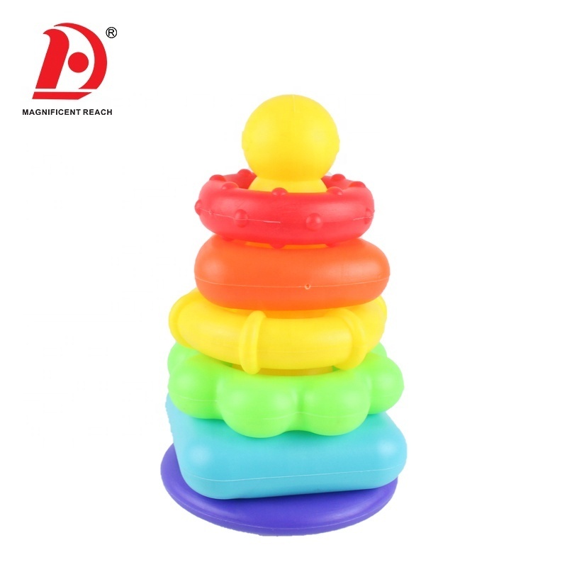 HUADA 2023 High Quality Baby Intelligence Educational Game Set Colorful Rainbow Stacking Rings Toy