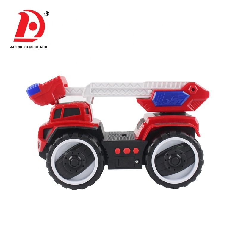 HUADA 2023 Plastic Big Tires Mini Friction Inertia Ladder Fire Truck Toy Car for Baby with Light & Sounds