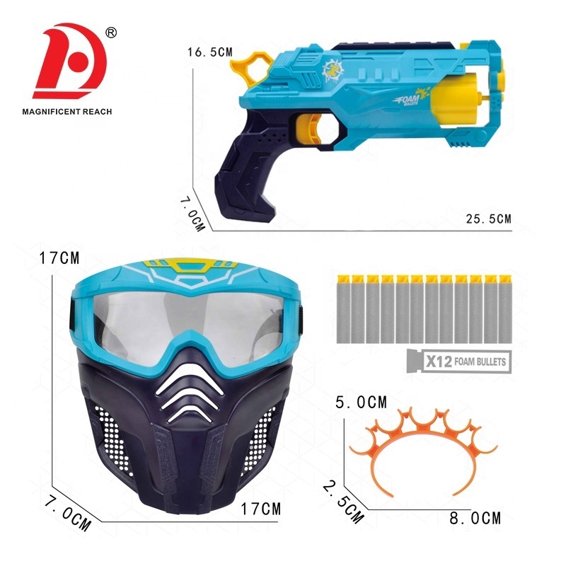 HUADA 2023 6 Consecutive Soft Bullets Boys Shooting Battle Game Revolver Toys Gun With Mask