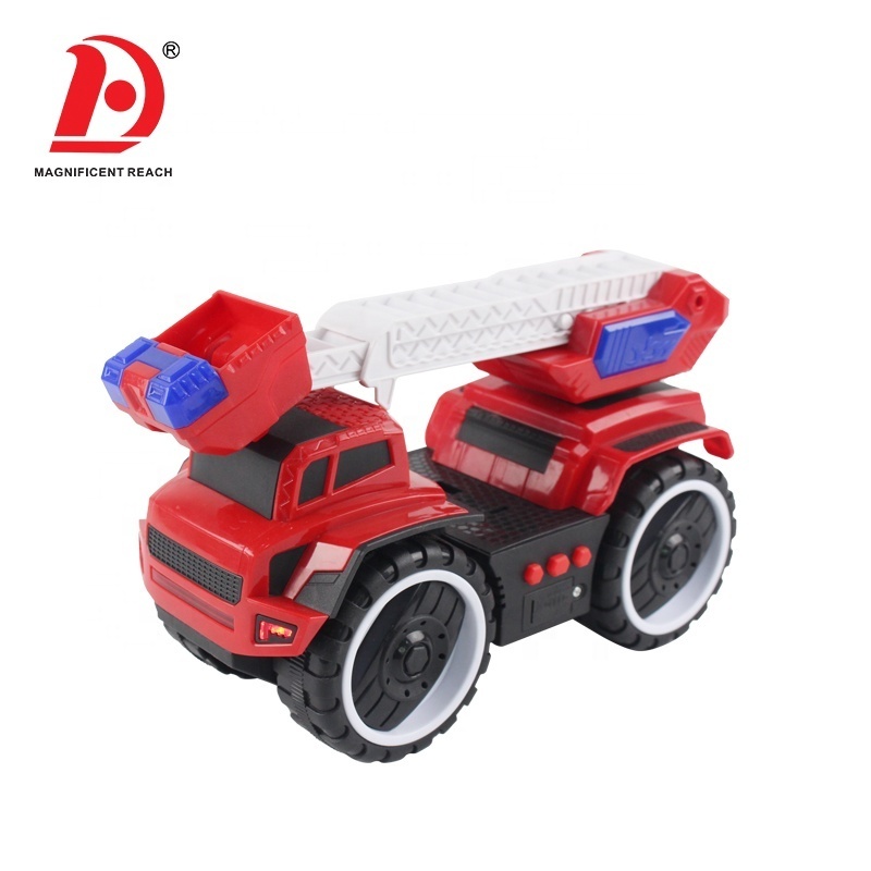 HUADA 2023 Plastic Big Tires Mini Friction Inertia Ladder Fire Truck Toy Car for Baby with Light & Sounds