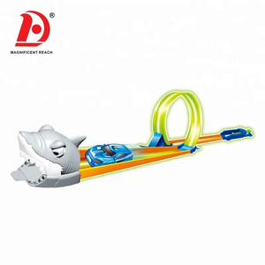 HUADA 2023 Hot Sale Shark Style Spring Railcar Glow Rail Slot Set Racing Track Car Toy for Entertainment