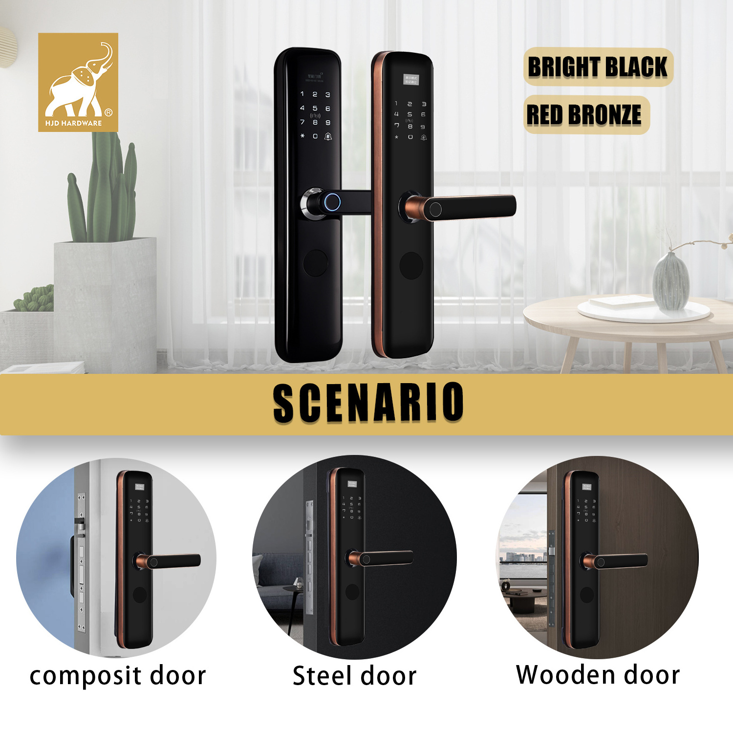 HJD Smart Lock Alexa Compatible Double Deadbolt Entry Set Front Smart Door Wifi For Outdoor Gate