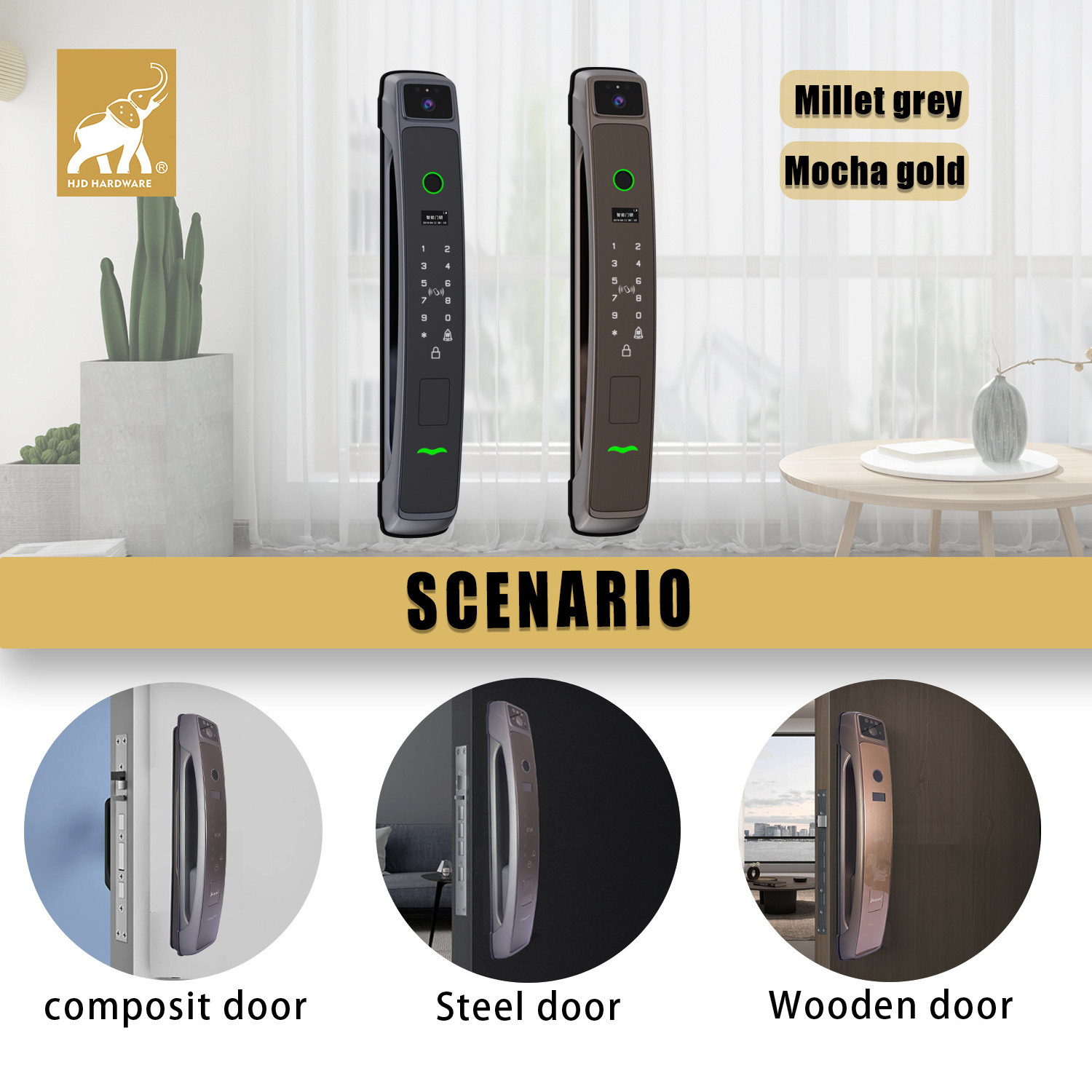 HJD 3D Face Recognition Video Record Real-time Intercom Smart WIFI Automatic Fingerprint Keyless Door Lock With Camera