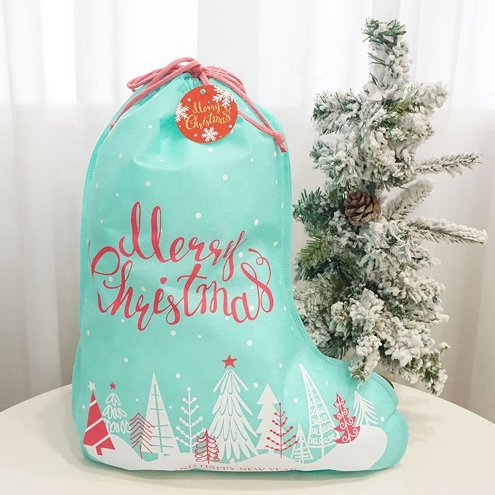 Huadefeng Green Color Christmas Christmas stocking gift bag Non Woven Drawstring Custom Bags