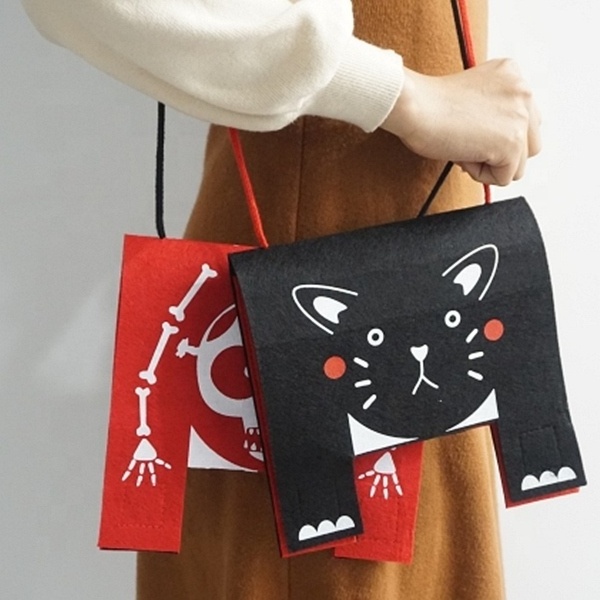 Non Woven Felt Halloween Kids Gift Bag Shoulder Bag Animal Candy Bag Black And Red Color