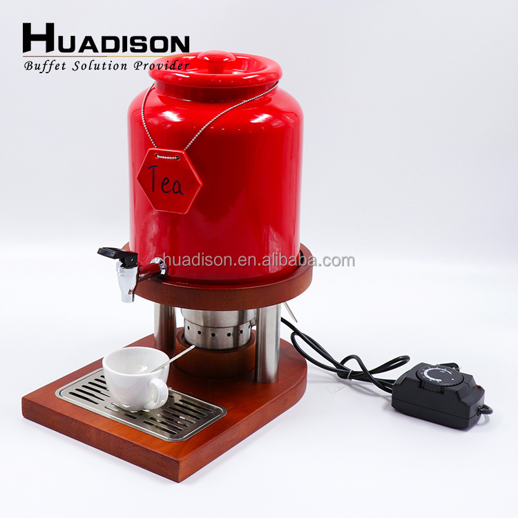 Huadison automatic milk machine wood coffee stirrer electric wooden stand portable ceramic water hot chocolate dispenser