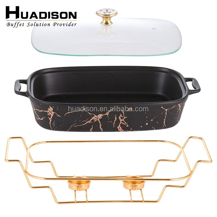 Huadison hotel used ceramic chafing dishes porcelain food warmers buffet chafing dish with candle