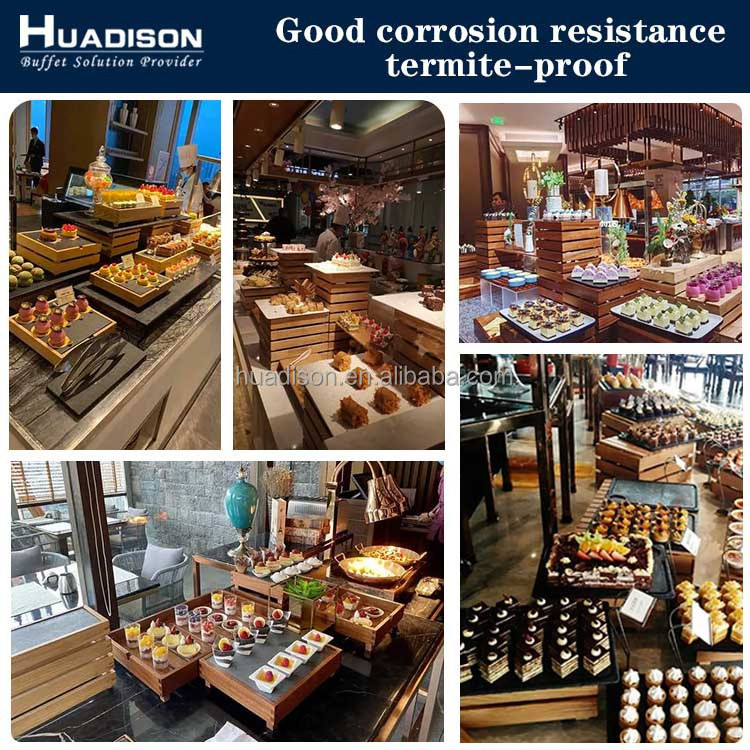 Huadison restaurant hotel supplies buffet food display stand wooden dessert display rack for wedding party