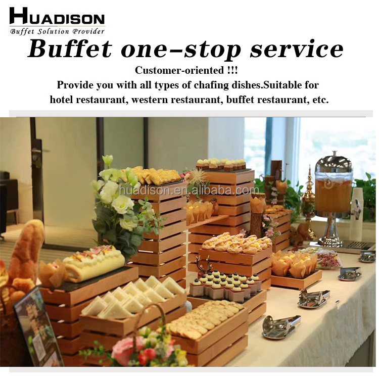 Huadison restaurant hotel supplies buffet food display stand wooden dessert display rack for wedding party