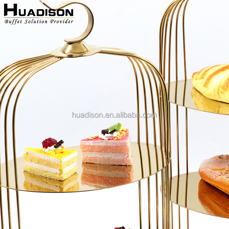 Huadison cake swing stand gold cake stand metal wedding cake stand for hotel