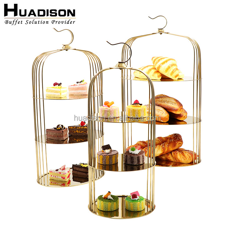 Huadison cake swing stand gold cake stand metal wedding cake stand for hotel