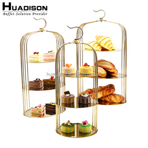 Huadison cake swing stand gold cake stand metal wedding cake stand for hotel