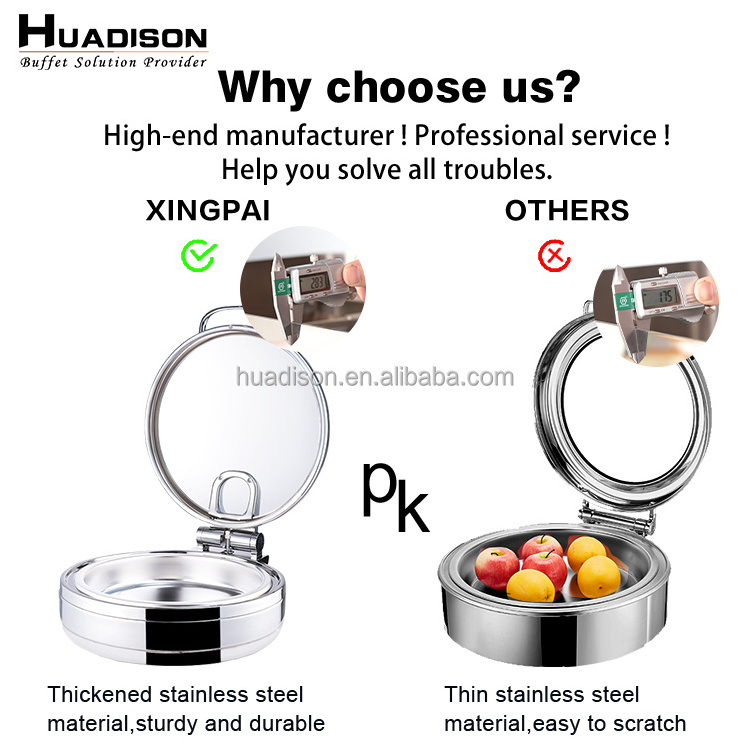 Huadison hotel equipment 304 stainless steel round rose gold 6L chaffing dish food warmer set for catering