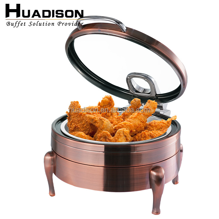 Huadison hotel restaurant supplies chaffing dishes buffet catering stainless steel copper chafing dish buffet food warmer