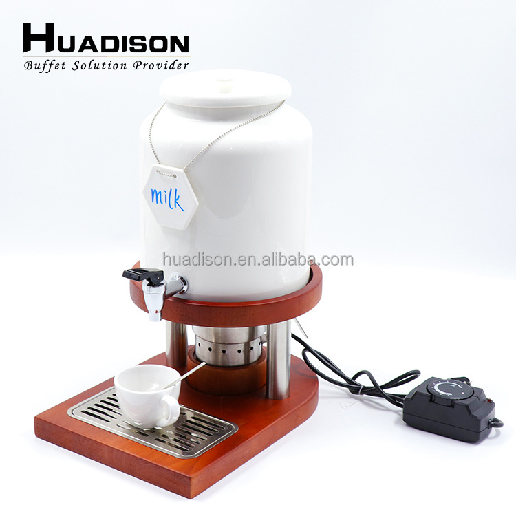 Huadison automatic milk machine wood coffee stirrer electric wooden stand portable ceramic water hot chocolate dispenser