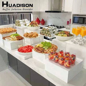 Huadison Catering Equipment Rectangle Clear Display Cube Food Table White Acrylic Catering Buffet Risers For Food Display