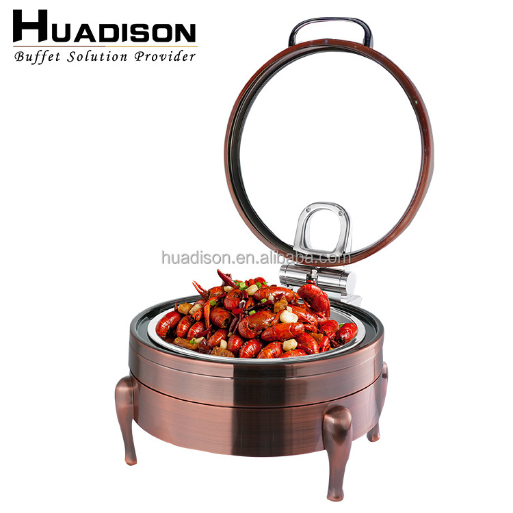 Huadison hotel restaurant supplies chaffing dishes buffet catering stainless steel copper chafing dish buffet food warmer