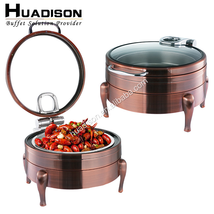 Huadison hotel restaurant supplies chaffing dishes buffet catering stainless steel copper chafing dish buffet food warmer