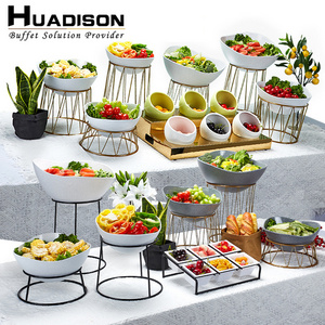 Huadison wholesale gold buffet party food display catering stand salad rack dessert risers for hotel restaurant wedding