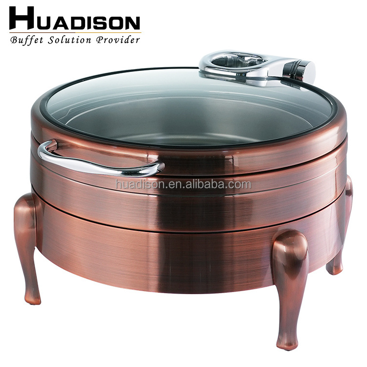 Huadison hotel restaurant supplies chaffing dishes buffet catering stainless steel copper chafing dish buffet food warmer