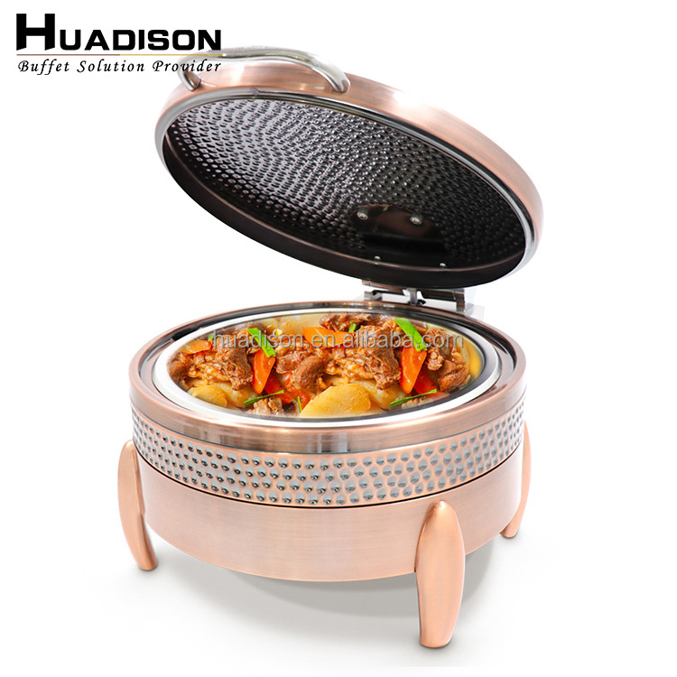 Huadison catering equipment buffet luxury food display buffet copper stainless steel hydraulic chafing dish buffet set