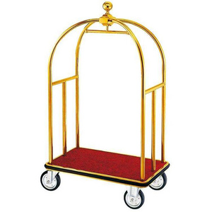 Huadison hotel equipment custom stainless steel luxury birdcage gold hotel lobby luggage hotel trolly cart