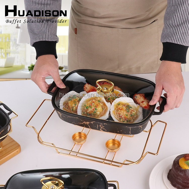 Huadison hotel used ceramic chafing dishes porcelain food warmers buffet chafing dish with candle