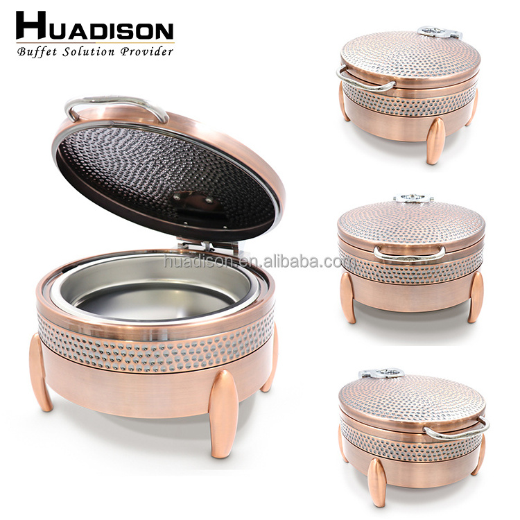 Huadison catering equipment buffet luxury food display buffet copper stainless steel hydraulic chafing dish buffet set