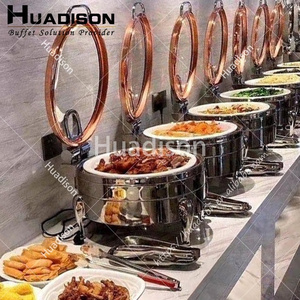 Huadison hotel equipment 304 stainless steel round rose gold 6L chaffing dish food warmer set for catering