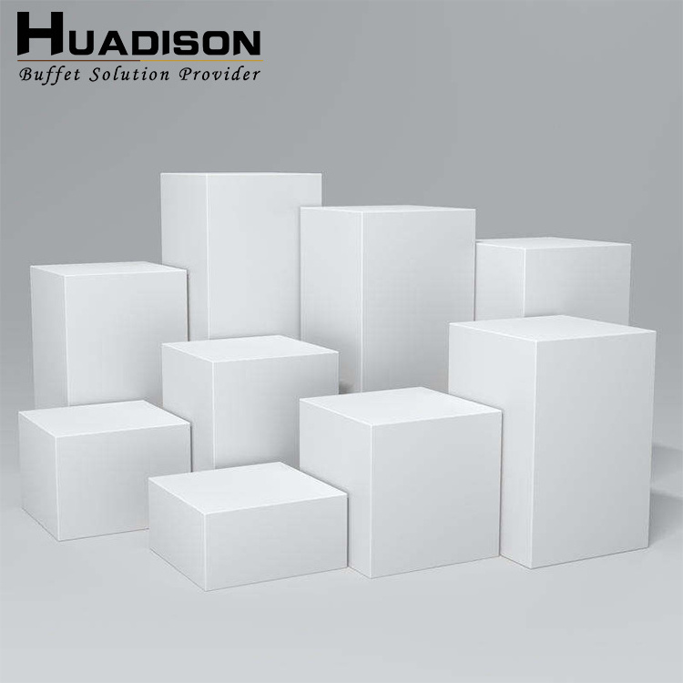 Huadison Catering Equipment Rectangle Clear Display Cube Food Table White Acrylic Catering Buffet Risers For Food Display