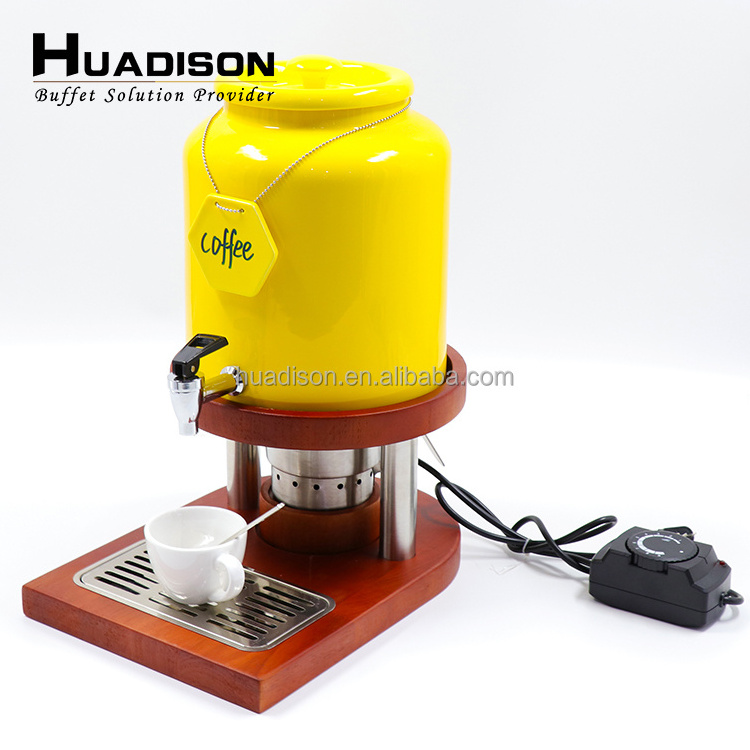 Huadison automatic milk machine wood coffee stirrer electric wooden stand portable ceramic water hot chocolate dispenser