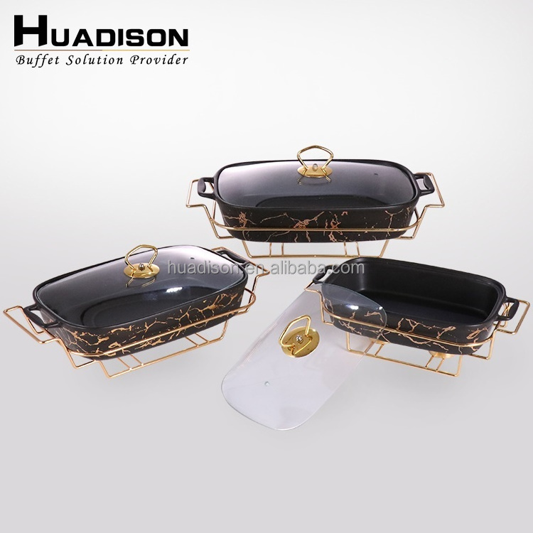 Huadison hotel used ceramic chafing dishes porcelain food warmers buffet chafing dish with candle