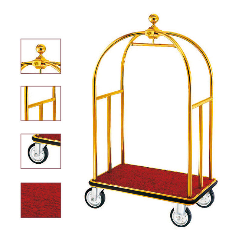 Huadison hotel equipment custom stainless steel luxury birdcage gold hotel lobby luggage hotel trolly cart