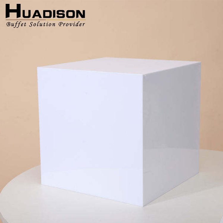 Huadison Catering Equipment Rectangle Clear Display Cube Food Table White Acrylic Catering Buffet Risers For Food Display