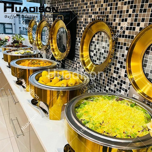 Huadison restaurant equipment food warmers buffet chafing dish luxury royal gold chafing dish with glass lid