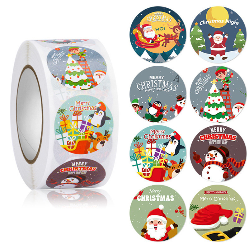 Wholesale Customized Eight Designs Of Marry Christmas Tree Snowflake Bells Cookies Candy Packaging Labels Stickers