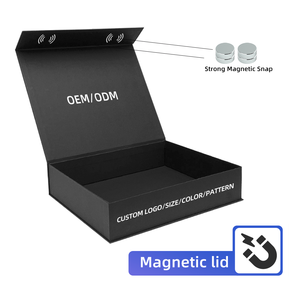 Matte Magnet Folding Clothes Packaging Boxes Custom Logo Black Magnetic Flip Top Rigid Gift Box