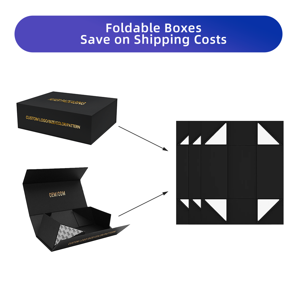 Recyclable Custom Logo Cardboard Folding Large Rigid Magnet Box Packaging Handmade Foldable Black Magnetic Closure Boxes