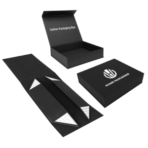 Matte Magnet Folding Clothes Packaging Boxes Custom Logo Black Magnetic Flip Top Rigid Gift Box